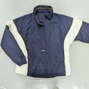 Vtg Bombshell Winter Ski Jacket Sz L - Navy, White, Yellow - Missing Hood - GUC